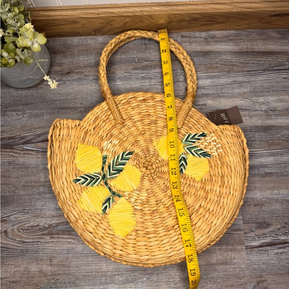 J Jill Lemon Braided Market Woven Rattan Basket Circle Round Purse Handbag NWT - Picture 10 of 10